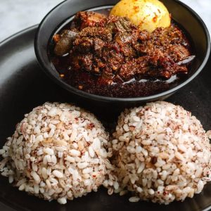 Ofada rice + Ayamase + Beef